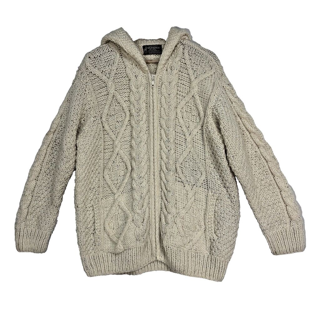 Sisandina Men's Handmade Ecuador 100% Wool Ivory Full Zip Sweater Fisherman Sz L